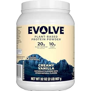 Polvere proteica a base di piante di Evolve, Fagiolo di Vanilla, 20g Proteine Vegan, Dairy Free, Nessun aroma artificiale, Non OGM, Fibra 10g, Esclusiva, 2 Pound (Packaging May Vary)