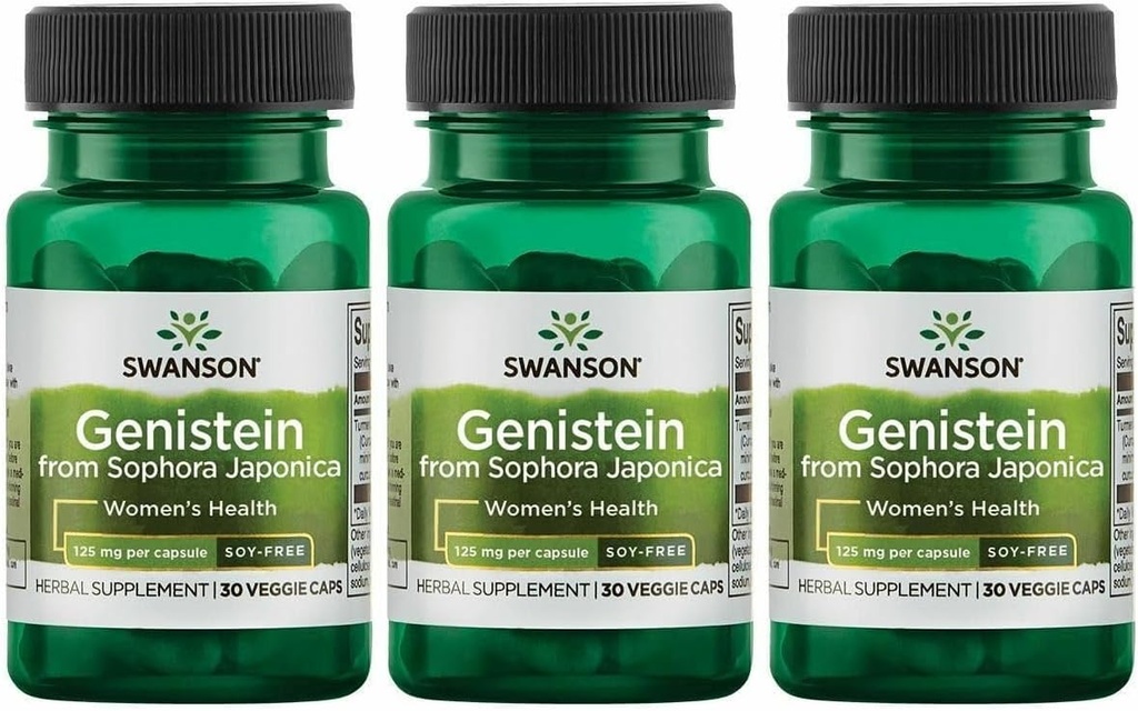 Swanson Soy-Free Genistein - Plant-Based Natural Supplement für Damen - Comfort & Balance - (60 Veggie Kapseln, 125mg Jeder) 3 Pack