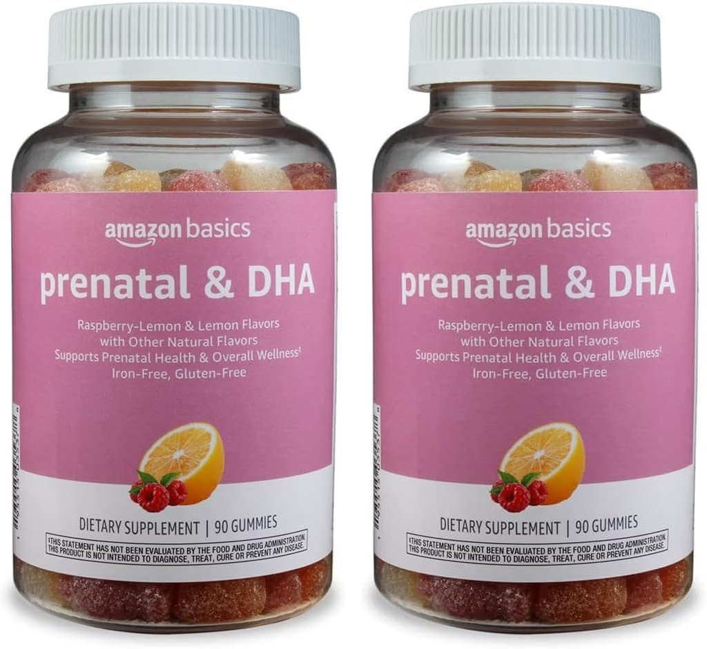 Bases Prénatales et DHA Gummy, Rasberry & Lemon Flavor, 90 comtes (précédemment Solimo) (paquet de 2)
