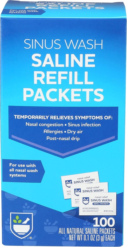 Rite Aid Sinus Wash Recharge Kit, Paquets Saline enveloppés individuellement - 100 Count.