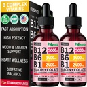 (2 Pack) Vitamin B12 and B6 Liquid Drops, B12 Sublingual Vitamin B Complex - B 12 Vitamin 5000mcg - B12 Methylcobalamin for Energy, Brain, and Heart Support with 27,200 mcg, Strawberry, 80 Servings