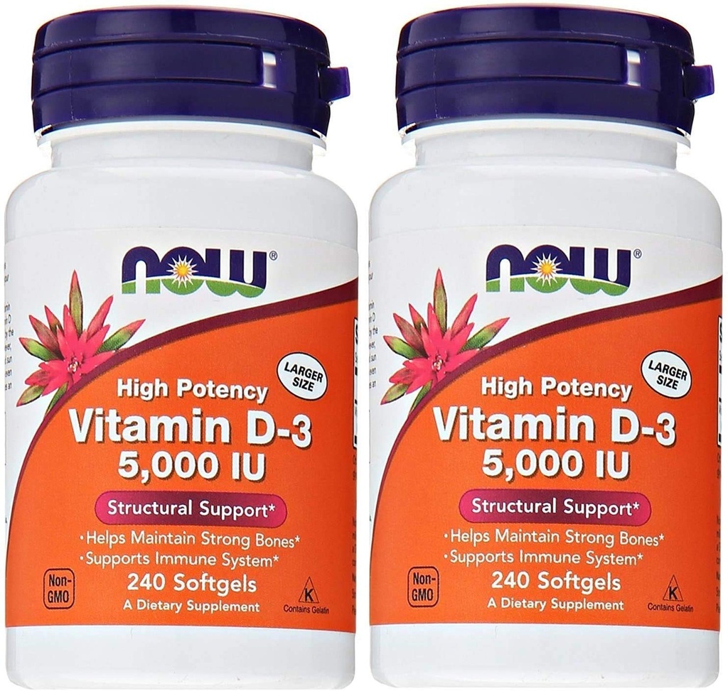 Jetzt Lebensmittel Vitamin D3 5.000 IU, 240 Softgele (Pack von 2)