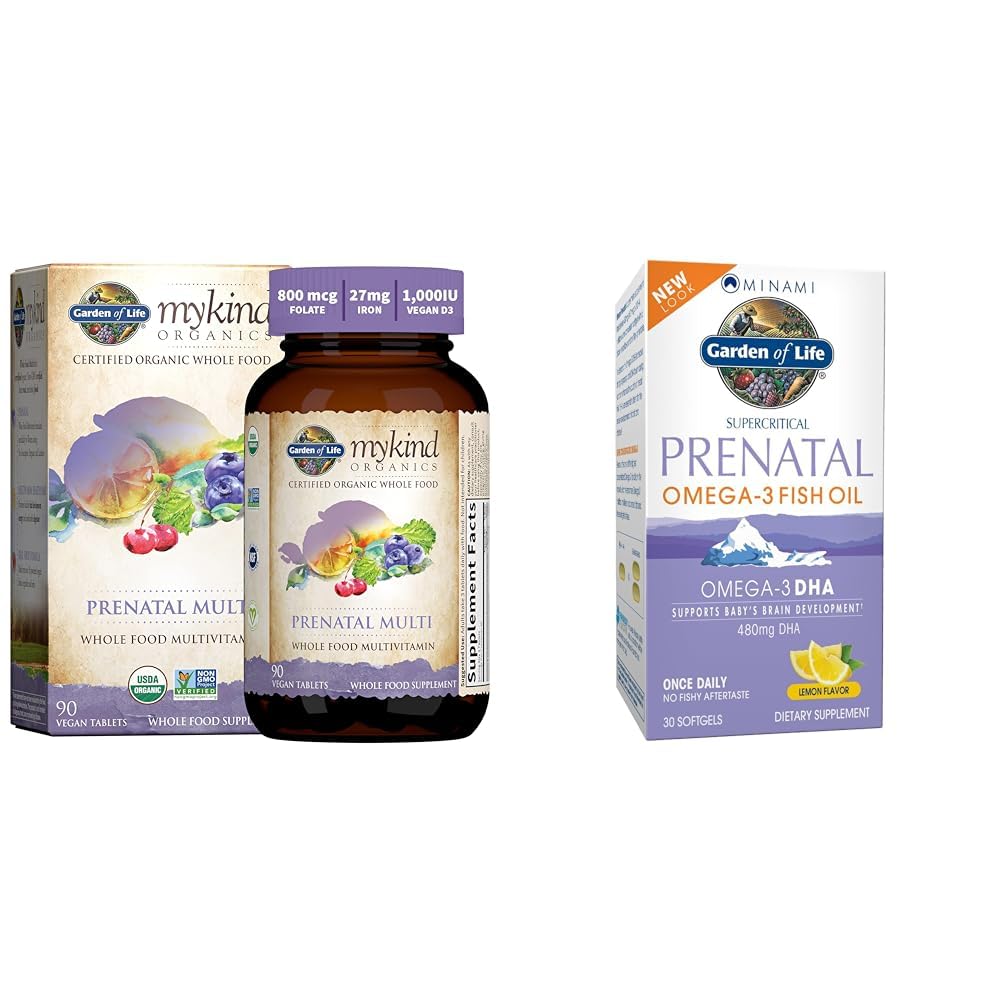 Garten des Lebens Frauen Prenatal Multivitamin mit Vitamin D3, B6, B12, C & Iron & Minami Natural Prenatal DHA Omega 3 Fischöl Supplement Softgels, Lemon, 30 Count