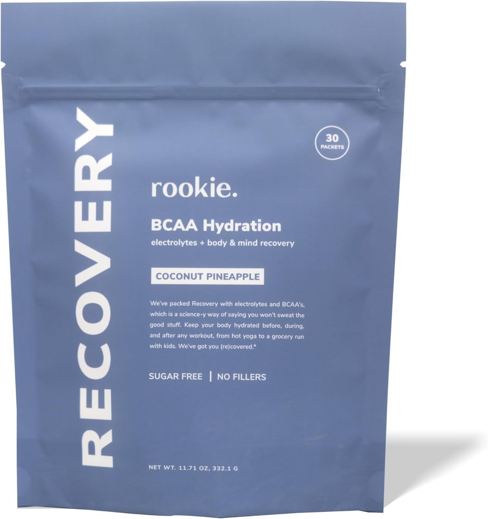 Rookie Wellness Recovery BCAA - Elektrolyt- und BCAA-Pulver mit 5 g verzweigten Ketten-Aminosäuren für Muskelrückgewinnung, Elektrolyte für Hydration, & Nur 10 Kalorien (30 Servierungen, Kokosnuss-Ananas)