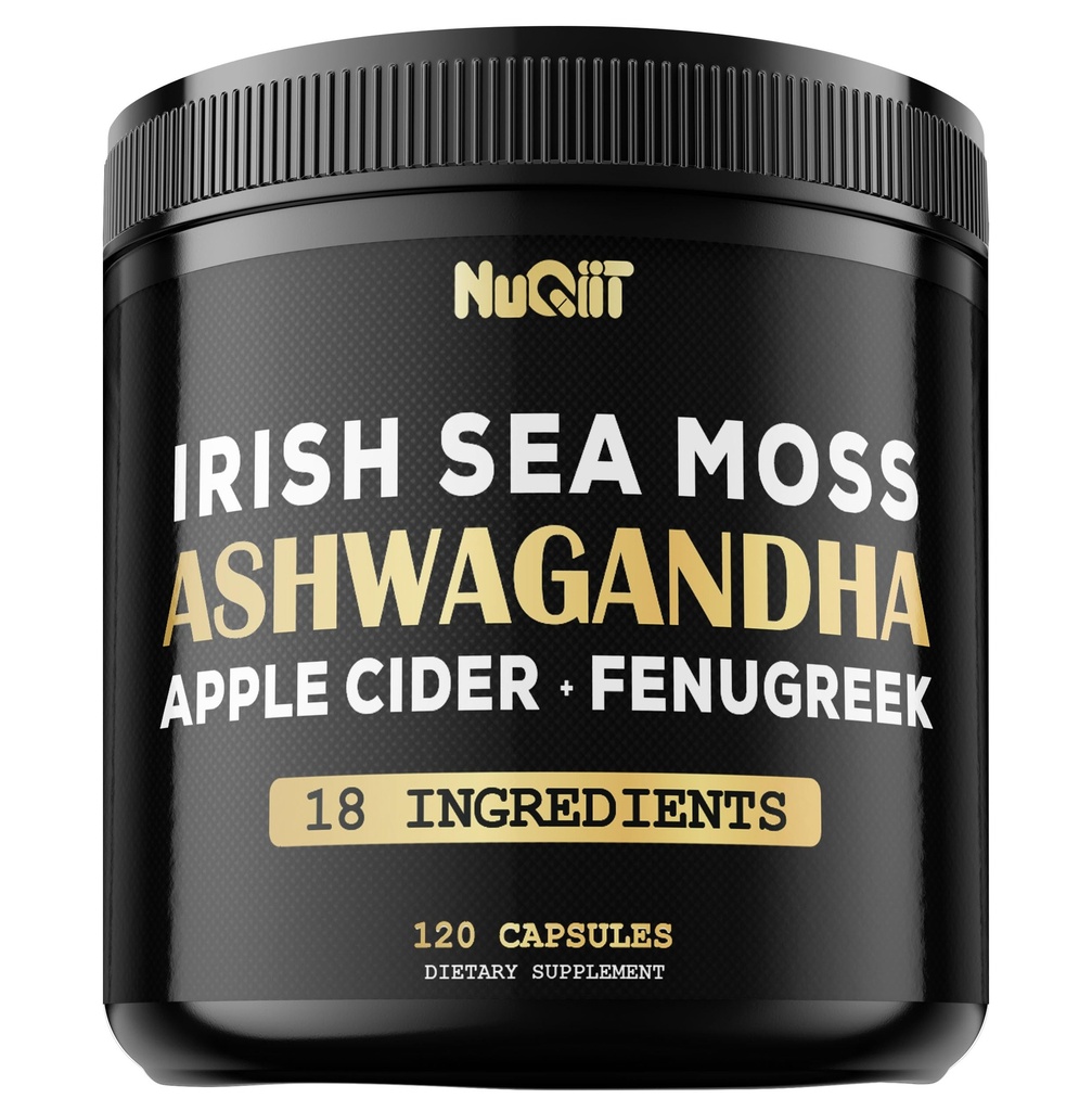 Organic Ashwangdha capsule 15000mg Irish Sea Moss Aceto di sidro di mele & More - Supporto salute del cervello, resistenza e sistema immunitario - 120 capsule vegan