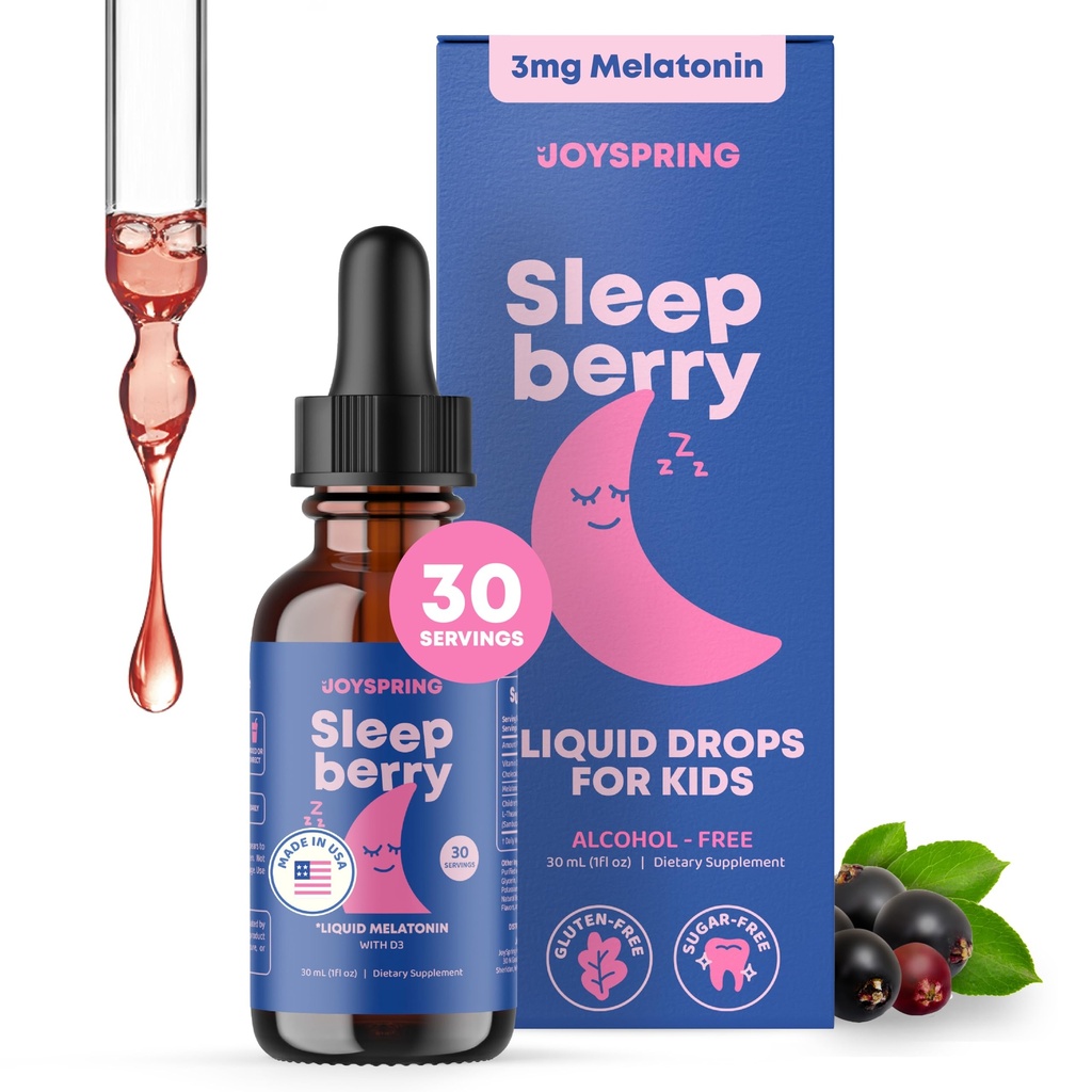 Melatonina liquida di bacca di sonno per bambini - aiuto naturale del sonno con il mirtillo e la vitamina D - migliora il sistema immunitario mentre dormono (1 Fl oz)