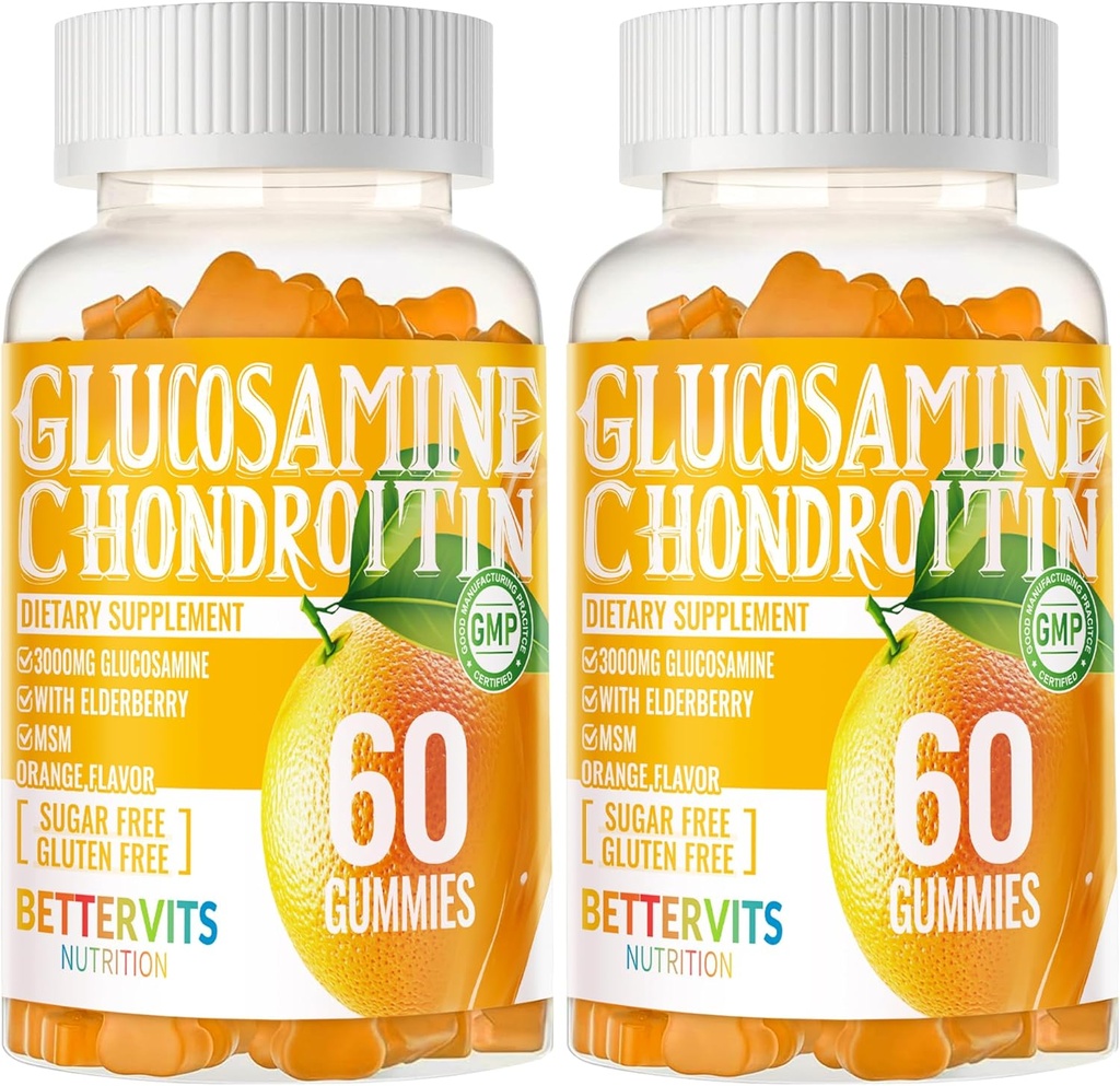 Glucosamin Chondroitin Gummis mit MSM & Elderberry Extra Strength - Joint Support, Antioxidant Immun Support Supplement für Erwachsene, Männer & Frauen120 Orange Gummis