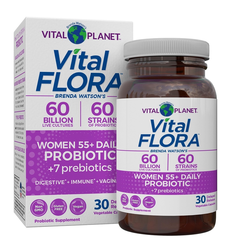 Vital Planet - Vital Flora Women Over 55 Daily Probiotic, 60 Billion CFU, Diverse Strains, Organic Prebiotics, Vaginal und Immununterstützung, Verdauungs-Gesundheitsprobiotika für Frauen 30 Kapseln