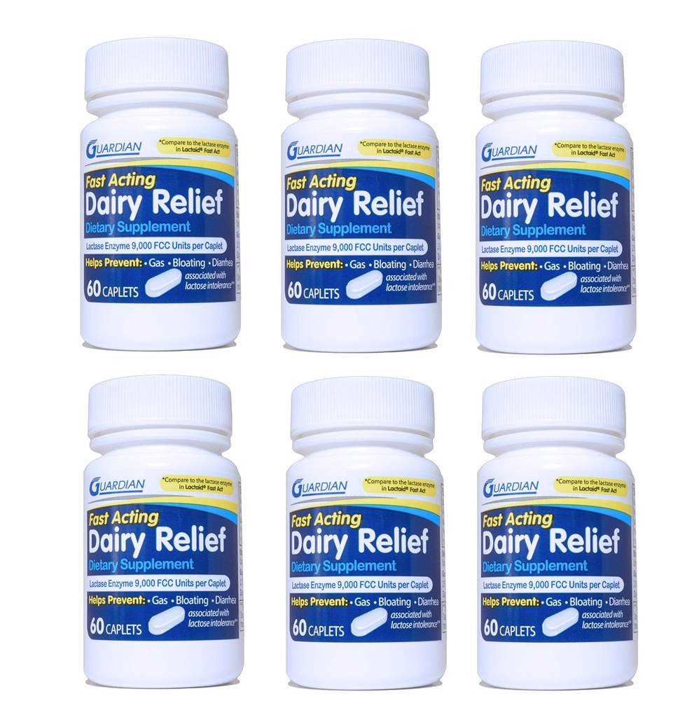 guardian Dairy Relief Fast Acting Caplets, 9000 FCC, Lactose Intolerance Pills, Lactase Enzyme (360CT (Bottles))