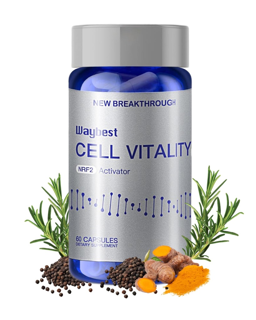 NRF2 Attivatore Antiossidante Supplementi per la vitalità cellulare per Waybest,60 capsule(1 bottiglia),Ridurre lo stress ossidativo del 40% in 30 giorni,Ingredienti di 5 fitonutrienti di erbe,Supporto Immune, Pelle,DNA
