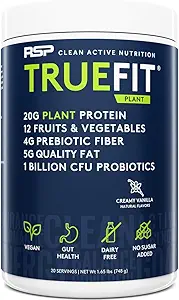 RSP TrueFit Vegan Protein Powder Meal Sostituzione Shake, Proteina a base vegetale + Frutta organica & Veggies, Fiber & Probiotics, Gluten Free, Dairy Free
