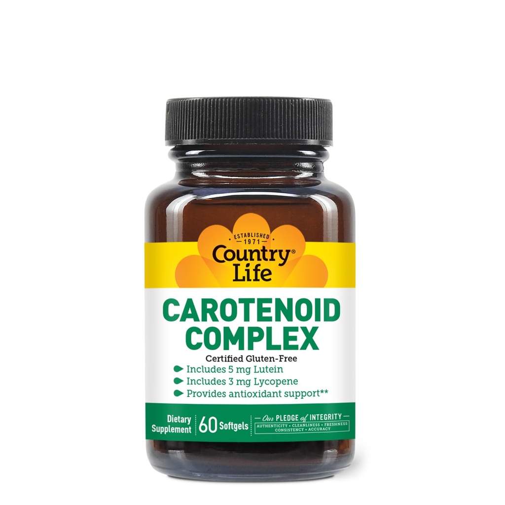Country Life Carotenoid Complex mit Lutein, Lycopin und Astaxanthin, 60 Softgels, Antioxidans Support