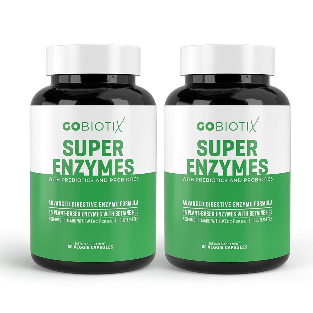 GOBIOTIX Verdauungsenzyme Supplement mit Präbiotika und Probiotika für Frauen und Männer - Gut Health, Gluten Digestion, Lactose Absorption, pflanzliche Diätpillen - 120 Kapseln