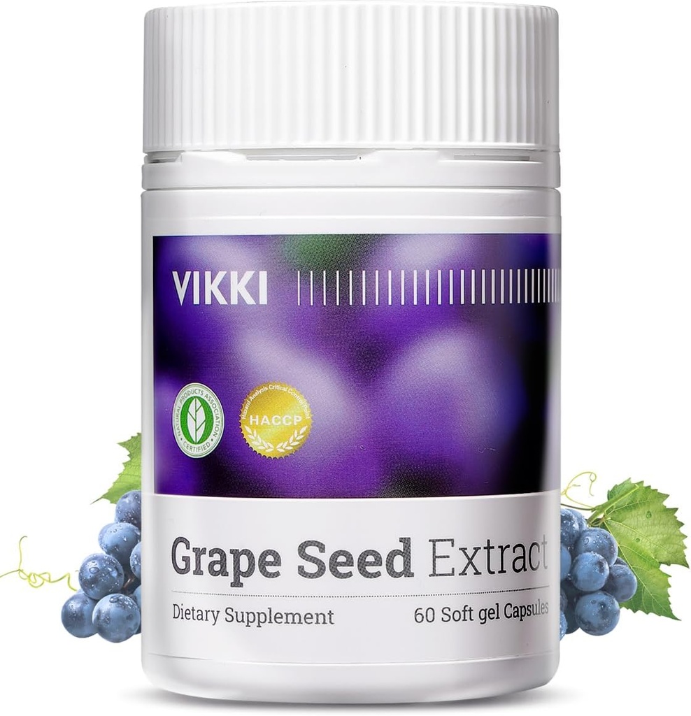 Vikki Grape Seed Extract Kapseln 38100mg, 60 Count,Maximumstärke mit OPC Original Blueberry Essence