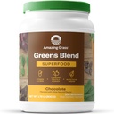 Erstaunliches Gras Grüns Superfood-Pulver: Grünes Pulver mit Verdauungsenzymen & Probiotika, Bio Spirulina, Chlorella und Rübenwurzelpulver, Schokolade, 100 Servierungen