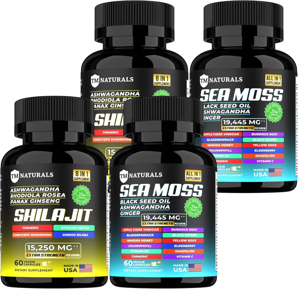 Sea Moss Black Seed Oil Ashwagandha Ginger Capsule,Supplemento con Turmeric e Ginger Supplemento Bladderwrack Burdock Root Organic,ACV Black Seed Oil - 240 Sea Moss Capsule