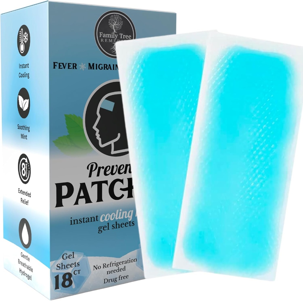 18 bandes de gel de refroidissement pour les maux de tête, la fièvre et le malaise: Preventa Patches