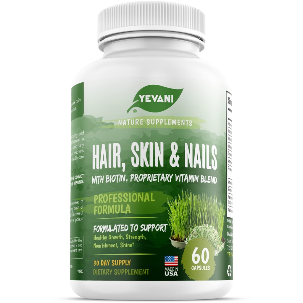 100% Pure Hair, Skin e Vitamine Unghie con Biotin Super Blend Formula, Progettato per supportare la bellezza raggiante, capelli, pelle e salute delle unghie sia per le donne che per gli uomini