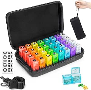Monatliche Pille Organizer 2 Mal pro Tag mit Wöchentlicher Pille Tasche, 30 Tage Pille Box Organizer mit 32 Tageskompartments, Ein Monat Pille Box Halter mit Hard Travel Case 31 Tage Medication Management