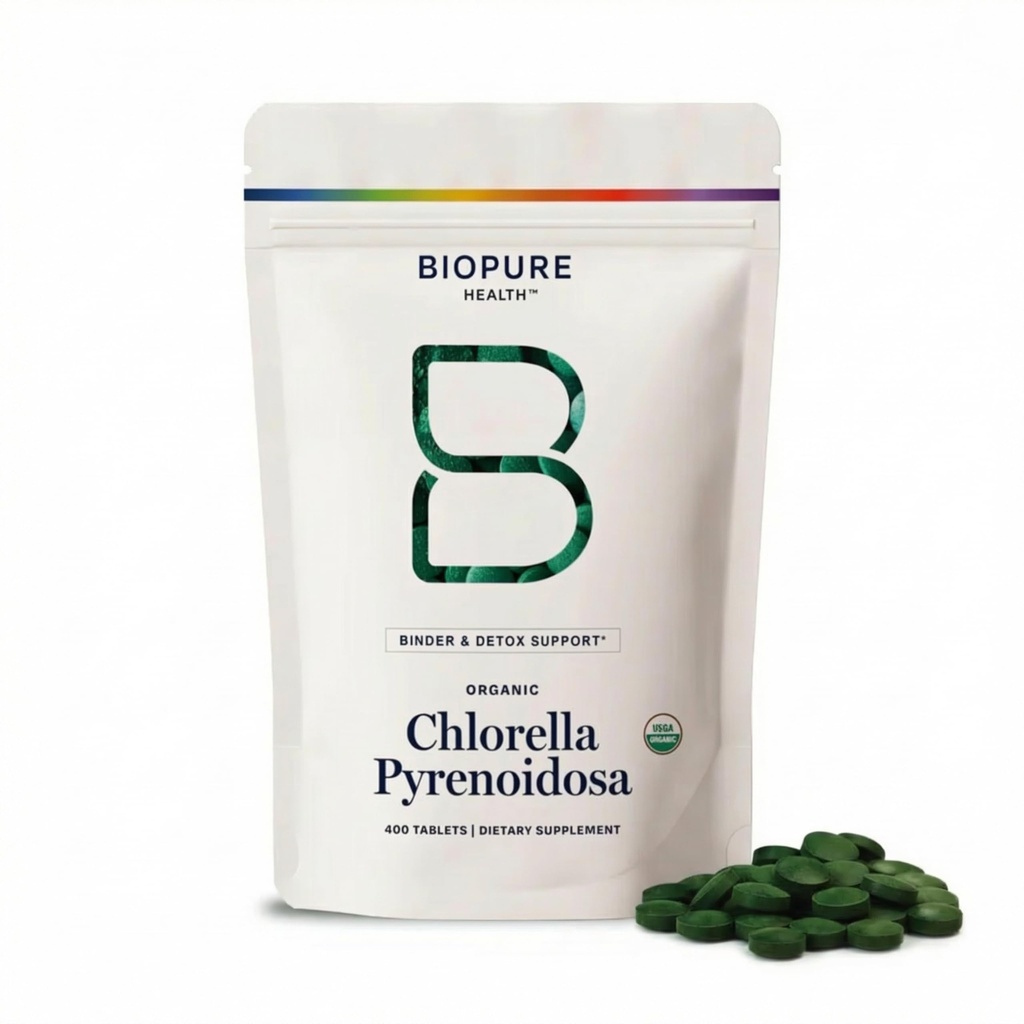 BioPure Chlorella Pyrenoidosa – 100% Bio, Cracked-Cell Wall, Nutraceutical Superfood verpackt mit Proteinen, Vitaminen, Mineralien und Aminosäuren, die Stoffwechsel, Detox & Immunität unterstützen – 400 Tabletten