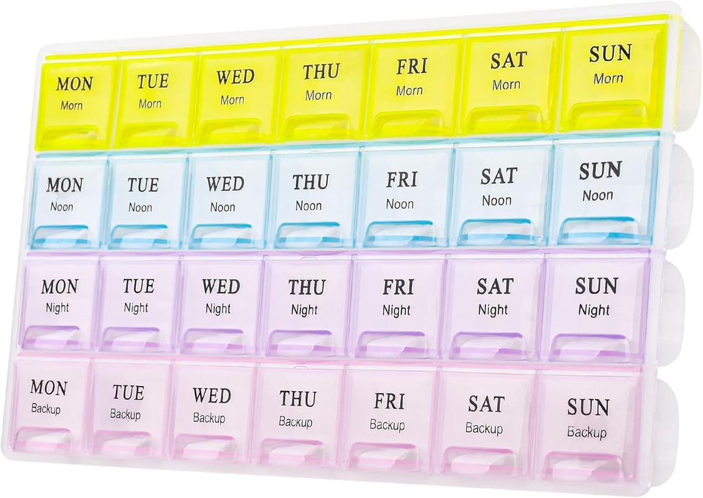 Große wöchentliche Pille Organizer 4 Mal am Tag, Feuchtigkeit-Proof 7 Tage Pille Box, Reise Pillen-Fälle Portable für Pillen Vitamin Fish Oil Supplements (gelb)