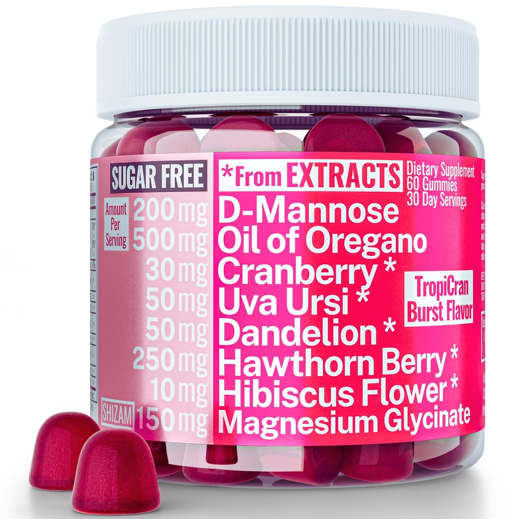 SHIZAM Vaginal Urinary Tract Yeast Candida pH-Unterstützung Sugar Free Gummies w Oil of Oregano Uva Ursi Cranberry D-Mannose Hawthorne Berry, Vaginal Probiotics Suppositories Wash Cleanse Alt