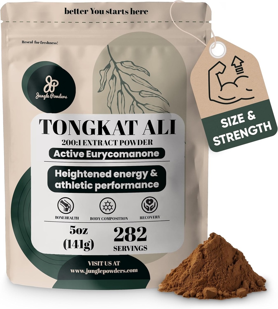 Le polveri della giungla Tongkat Ali per gli uomini polvere 200:1 estratto 282 Serve 5 Ounce Bag Eurycoma Longifolia polvere Supplemento Tonkat-Ali Pure Longjack Root Mens supporto sanitario tradizionale per la passione di trasmissione