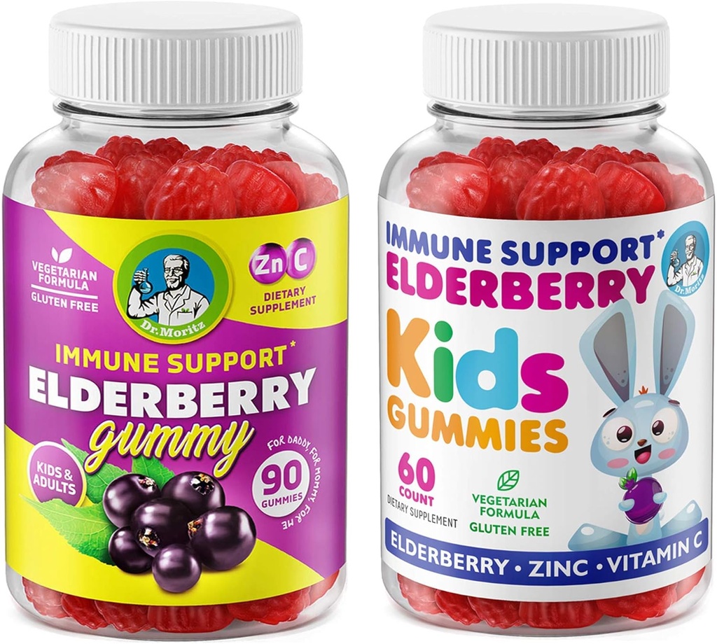DR. MORITZ Elderberry Gummies per bambini e famiglia- Sistema immunitario Booster e supporto sanitario con estratto di sambuco nero Elderberries - Vitamina e zinco Immunitarie Boost supplemento per bambini