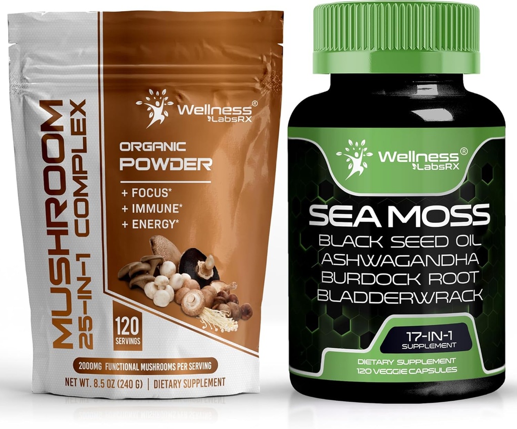 WELLNESS LABSRX Mushroom Powder 2000mg - Capsule di Moss del mare irlandese