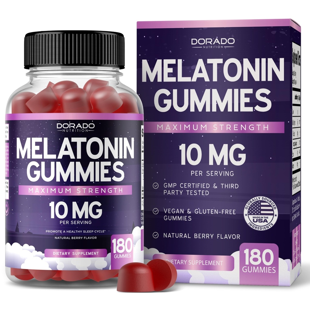 Melatonin Gummies 10mg per Adulti (180 Count) - Rapido Dissolvere Melatonin Gummies - Gomma per Adulti Contiene 10mg - Alta Potenza - Mixed Berry Flavor - Non-GMO, Vegan Supplement & Made in Italy