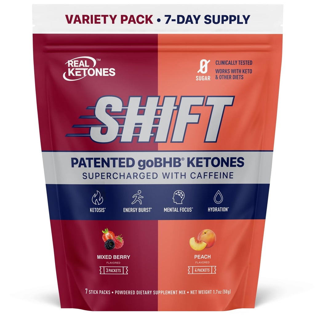 Cétones réelles BHB Cétones exogènes Buvez Packets de mélange Céto Electrolytes Poudrière Packets Pas de sucre avec 4 Electrolytes à jeun principal Plus Hydratant breveté Keto BHB - 7 Compte Pêche, Berry mixte