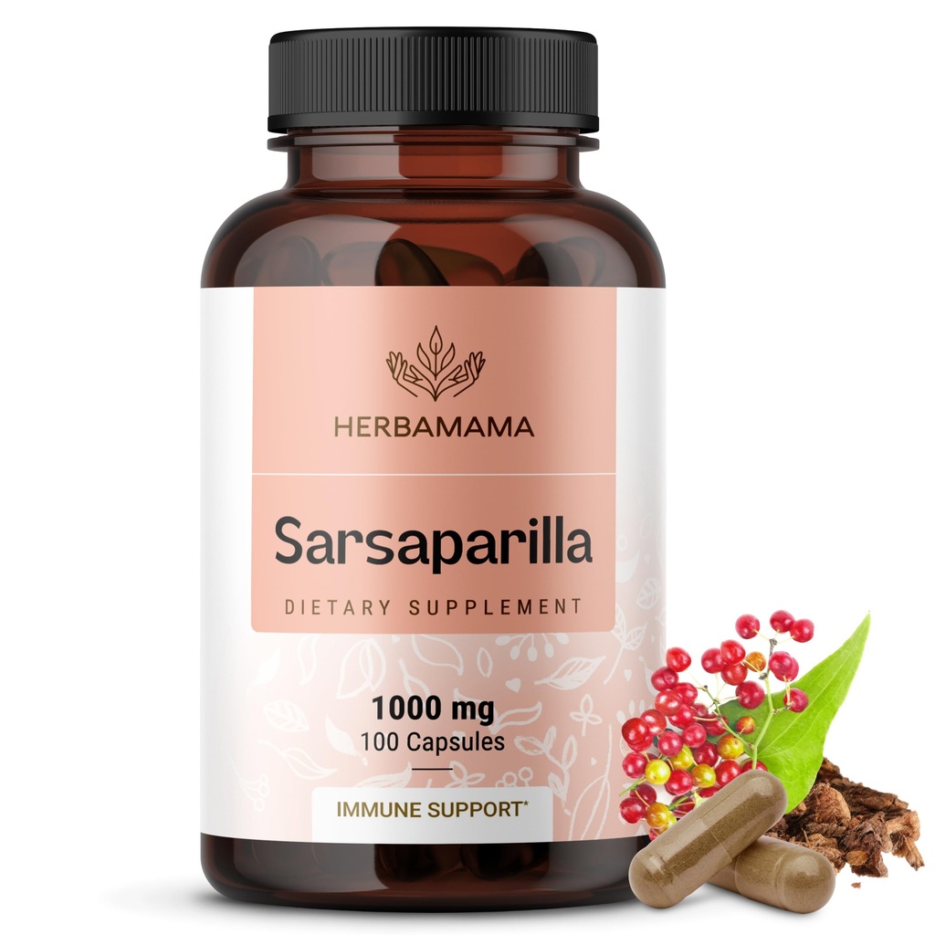 HERBAMAMA Sarsaparilla Root Capsule - 1000mg Sarsaparilla Polvere per Herbal Liver Cleanse Support - Vegan, Non OGM Smilax Liver Supplemento