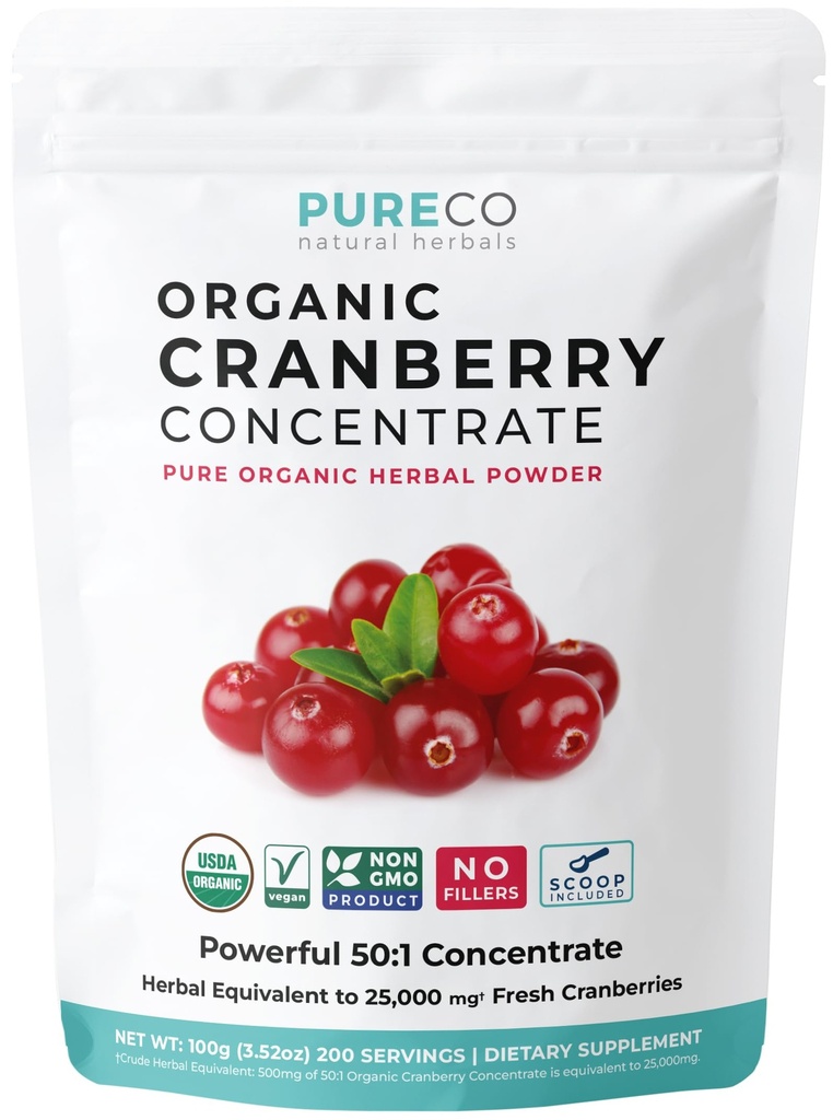 USDA Cranberry Powder Organic Certified - Organic Cranberry Juice Konzentrat Support Urinary Tract Health für Damen und Herren - Pure Berry Konzentrat Vegan Non-GMO & Filler Free (200 Portionen)