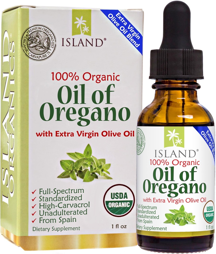 Island Nutrition, Oil of Oregano Organic Liquid Drops (1 fl oz) - Blend of Organic Oregano Oil & Olive Oil, Grown in Spain.