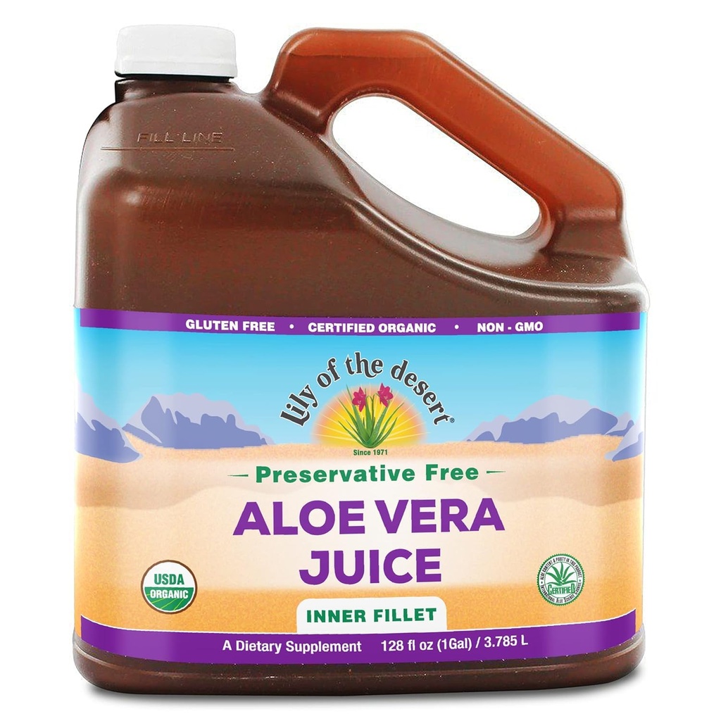 Lily of the Desert Aloe Vera Juice - Organisch, Konservierungsfrei Inner Fillet Aloe Vera Drink mit natürlichen Verdauungsenzymen für Gut Health, Stomach Relief, Wellness, Glowing Skin, 128 Fl Oz