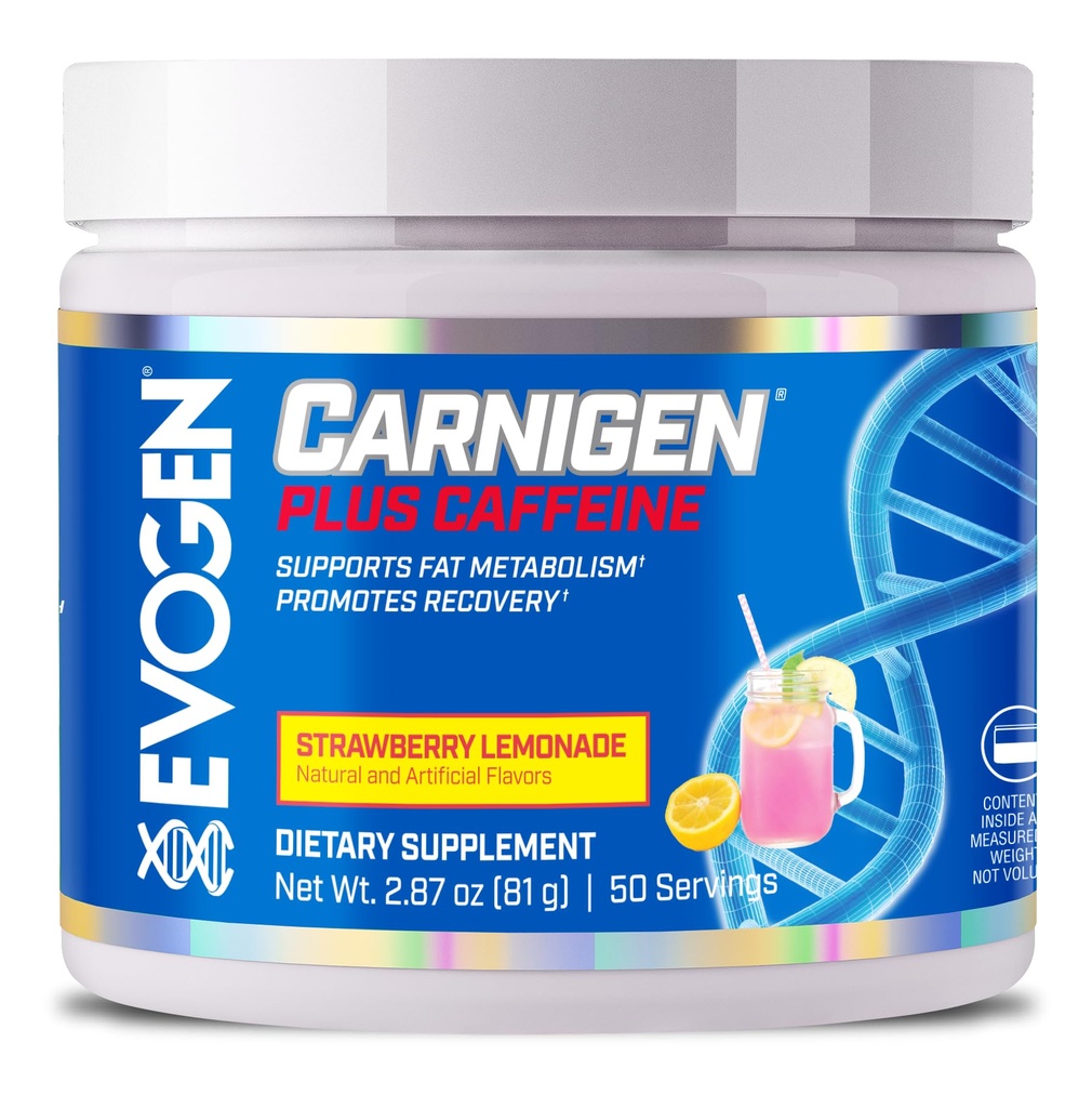 Evogen Carnigen Plus Caféine - Poudre de carnitine premium Supporte le métabolisme des graisses et favorise la récupération.