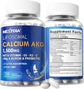 2 Pack Supplément de calcium liposomique AKG 1500mg avec Vitamine D3 & K2 pour les femmes et les hommes, Supplément de calcium avec Magnésium Glycinate, Boron, Probiotiques et Vitamine C pour la force osseuse et l'énergie, 240 Softgels