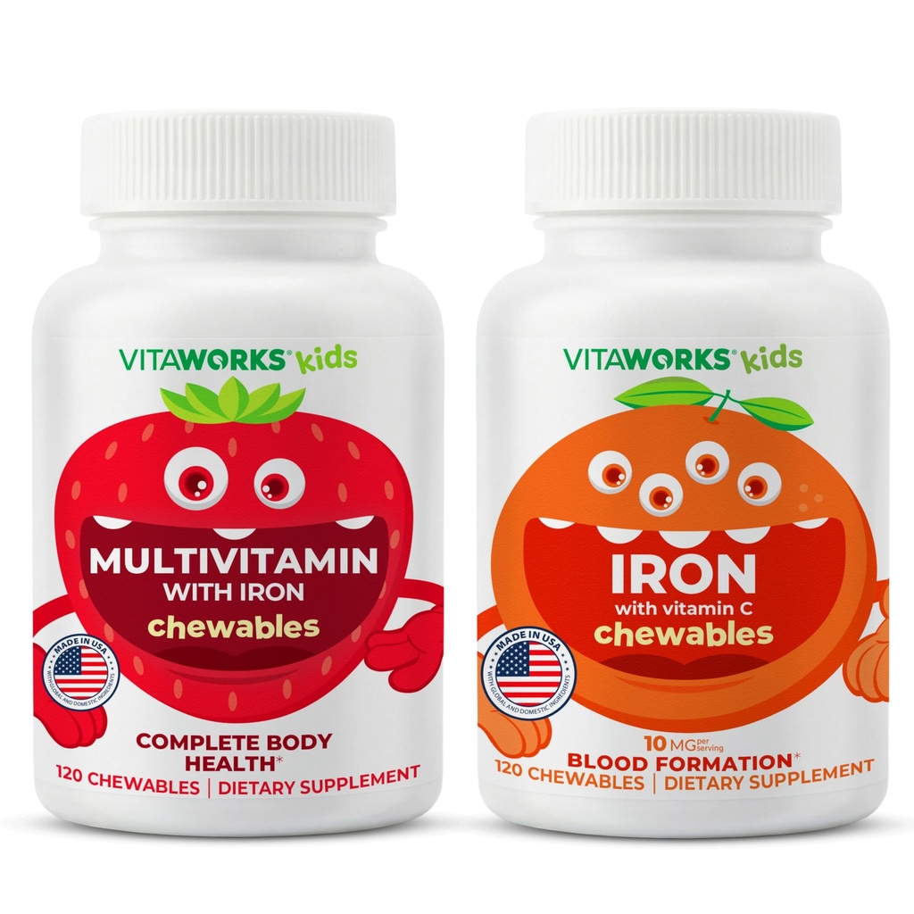 Kinder Multivitamin Chewables + Eisen 10mg + Vitamin C Chewables Bundle
