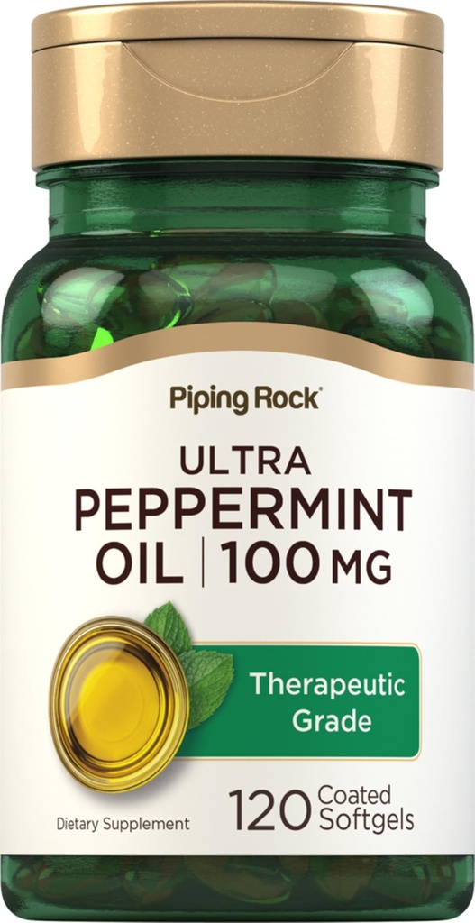 Pipeping Rock Peppermint Oil Softgel Capsules de 50mg de 120 pilules d'extrait de qualité thérapeutique de non-OGM, supplément sans gluten