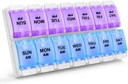 Sukuos AM Weekly 7 Day Pill Organizer, 2 mal ein Tag Pille Box mit Arthritis Freundlicher Push-Button, Medizin Fälle für Vitamin/Fish Oil/Supplements, einfach zu reinigen (Purple&Blue)