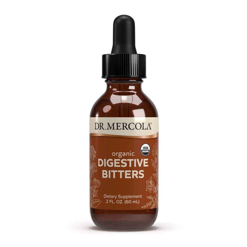 Dr. Mercola Organic Digestive Bitters Liquid Drops - Digestive Health Support - Formula Alcol-Free - Caratteristiche Burdock Root, Dandelion Leaf, Fennel Seed & More - 2 fl. oz. (30 Serve)