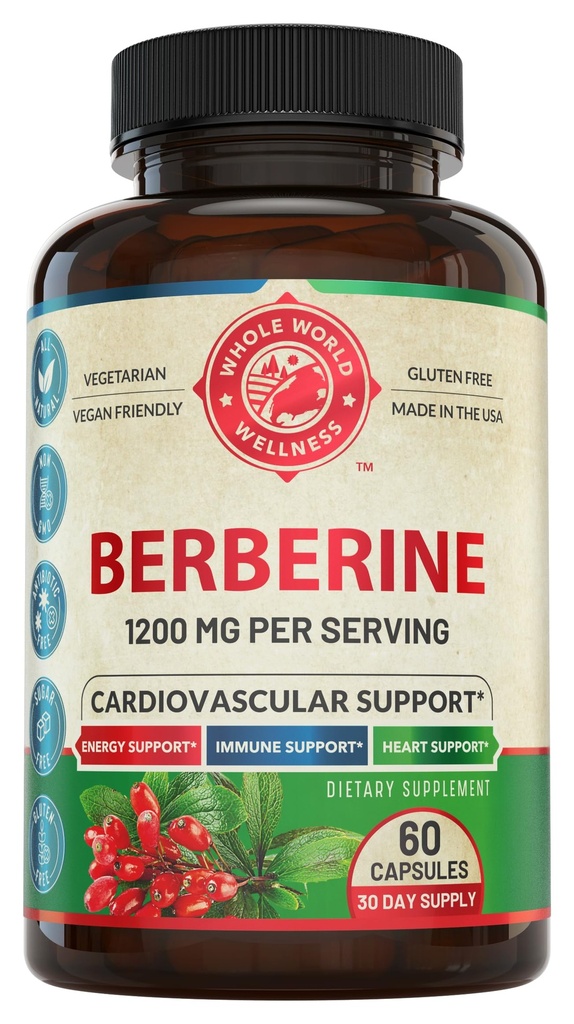 1200mg Berberine Kräuter-Gesundheit Kapseln unterstützen Herz und Herz-Kreislauf-Gesundheit, Helfen Sie gesunde Cholesterin, Triglycerid, Blutzucker-Level, unterstützt Verdauung, Boosts Metabolismus, 60 Kapseln