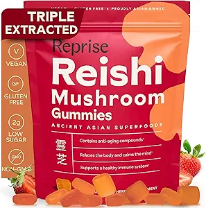 Reishi Mushroom Gummis | Hongo Reishi Mushroom Supplement Gummis (Lingzhi, Ganoderma Lucidum) | Full Spectrum Stress Gummis für Erwachsene | Red Reishi Mushroom | Strawberry Flavor | 45 Count
