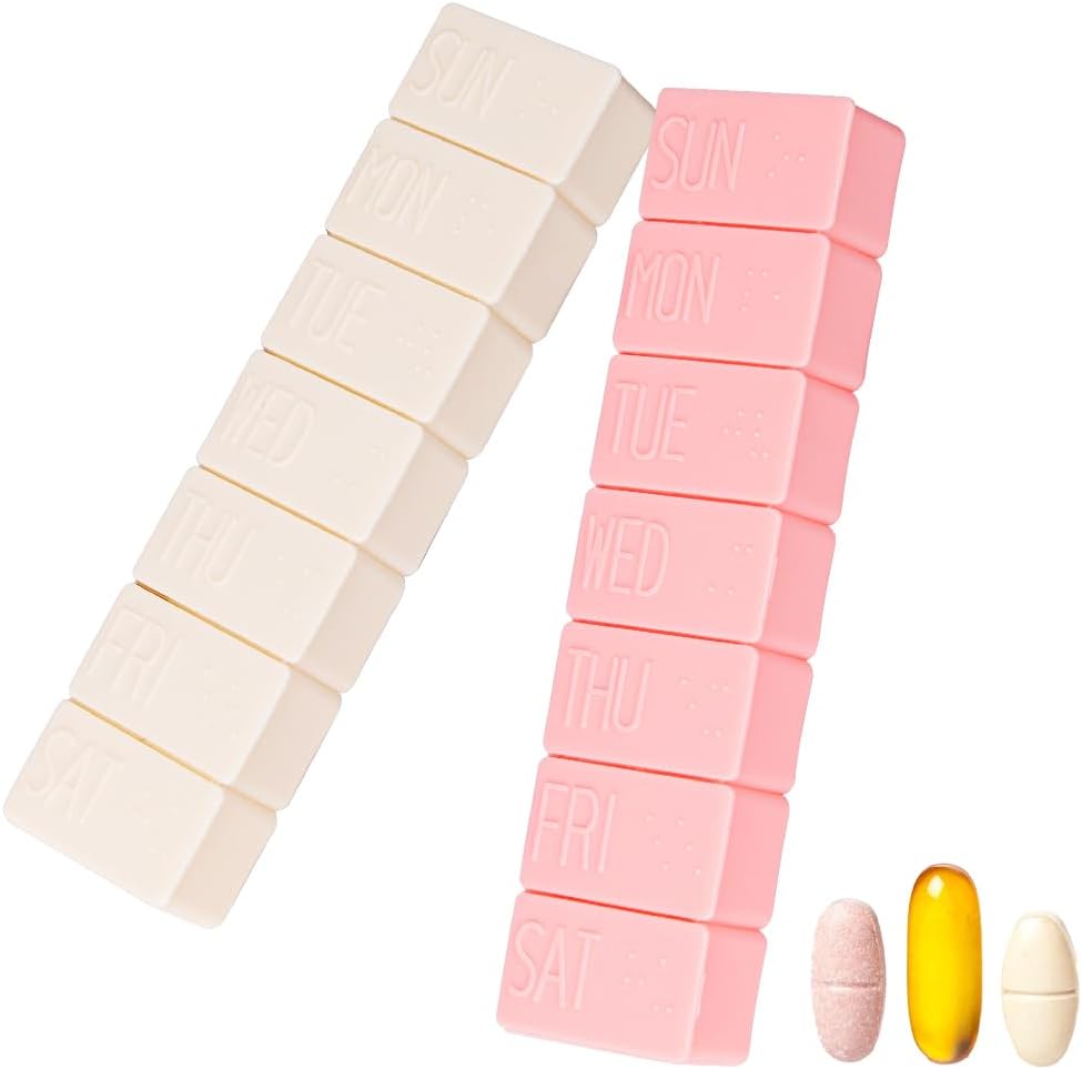 sanderala 2Pack Wöchentliche Pille Organizer,Extra Große 7 Tage Pillen Fälle Reisen Tägliche Pille Box für Fischöl, Kalzium Tabletten Ergänzungen und andere Vitamin Pille