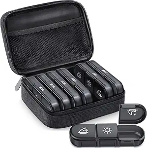 ZIKEE Large Weekly Pill Case Organizer 3 volte al giorno, Portable Light Proof Canvas Bag Pill Box 7 giorno per proteggere la vostra privacy e negozio farmaci, vitamina, Fish Oil, supplemento (nero)