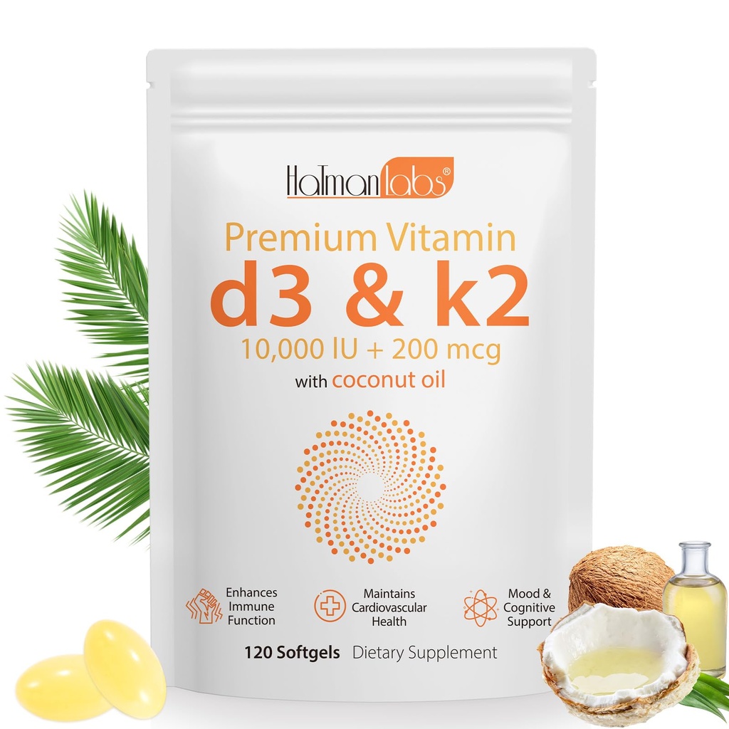 newseel Vitamin D3 K2 Capsules, D3&K2 Vitamin Supplement, Vitamin D3 and K2, D3 Supplement,Replenish K2 D3 Coconut Oil Softgels (120)