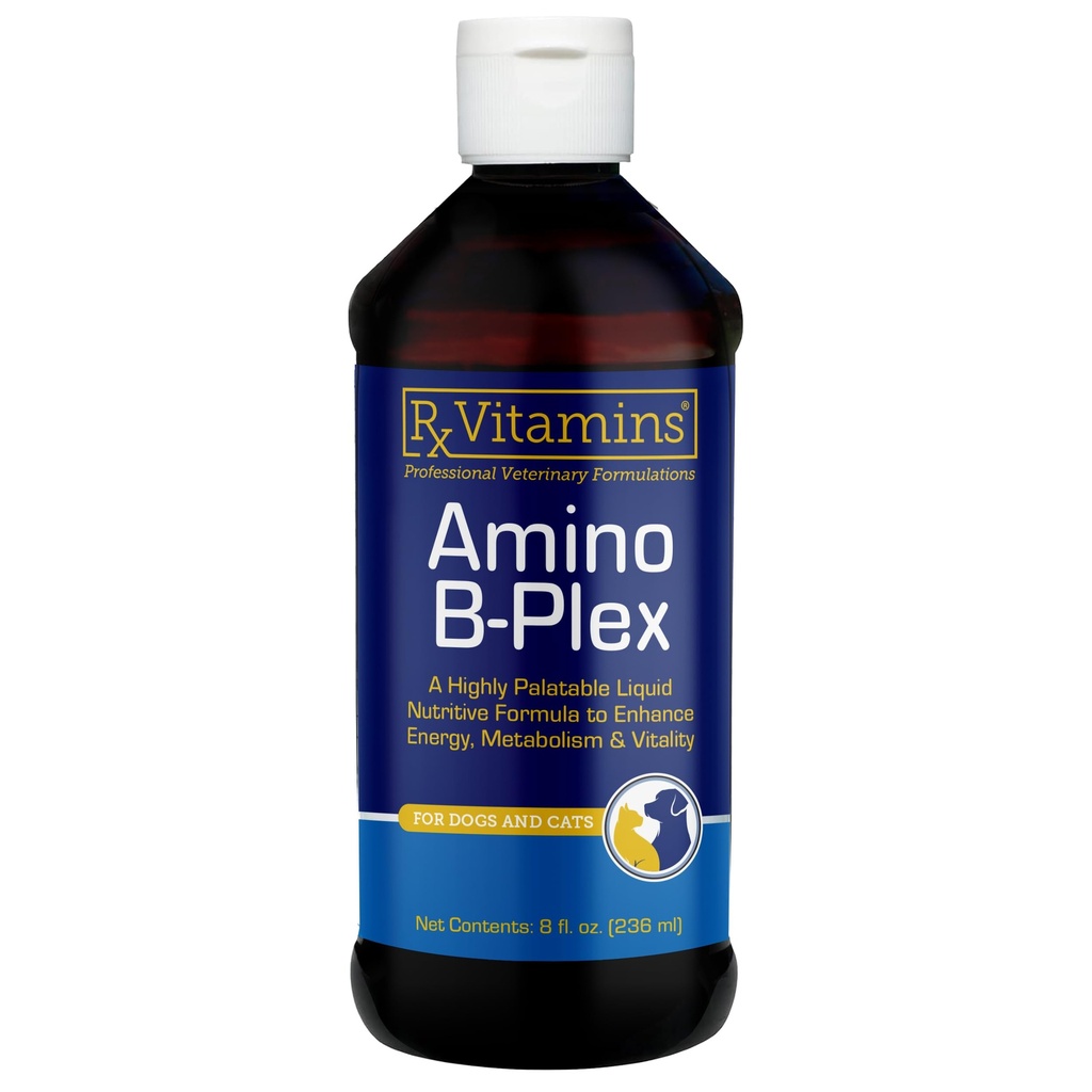 Rx Vitamins Amino B-Plex Cat & Dog Supplement - Vitamina B Complex Liquid Plus Aminoacidi per cani e gatti - Appetite Booster and Cat & Dog Weight Gainer - Integratori & Vitamins - 8 oz