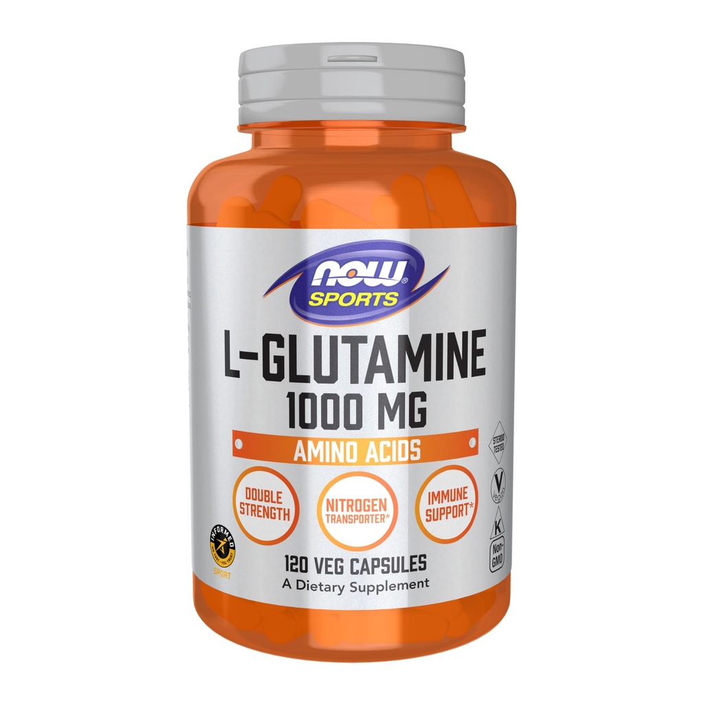 NOW Alimenti Nutrizione sportiva, L-Glutamina, Doppia Forza 1.000 mg, Aminoacido, 120 capsule di veg