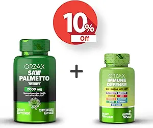 ORZAX Saw Palmetto 2000 mg 120 Vegatable Capsules and Immun Support Supplement, 9-in-1 60 Vegatables Capsules, Bundle