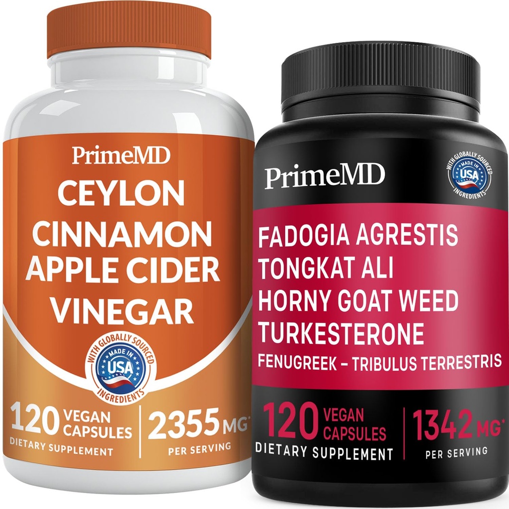 Ceylon Cinnamon (1pk) e Fadogia Tongkat Ali (1pk) Supplemento Bundle - Potenti vitamine per cuore, energia, muscolo, testosterone e supporto immunitario - Non-GMO, Vegan, senza glutine